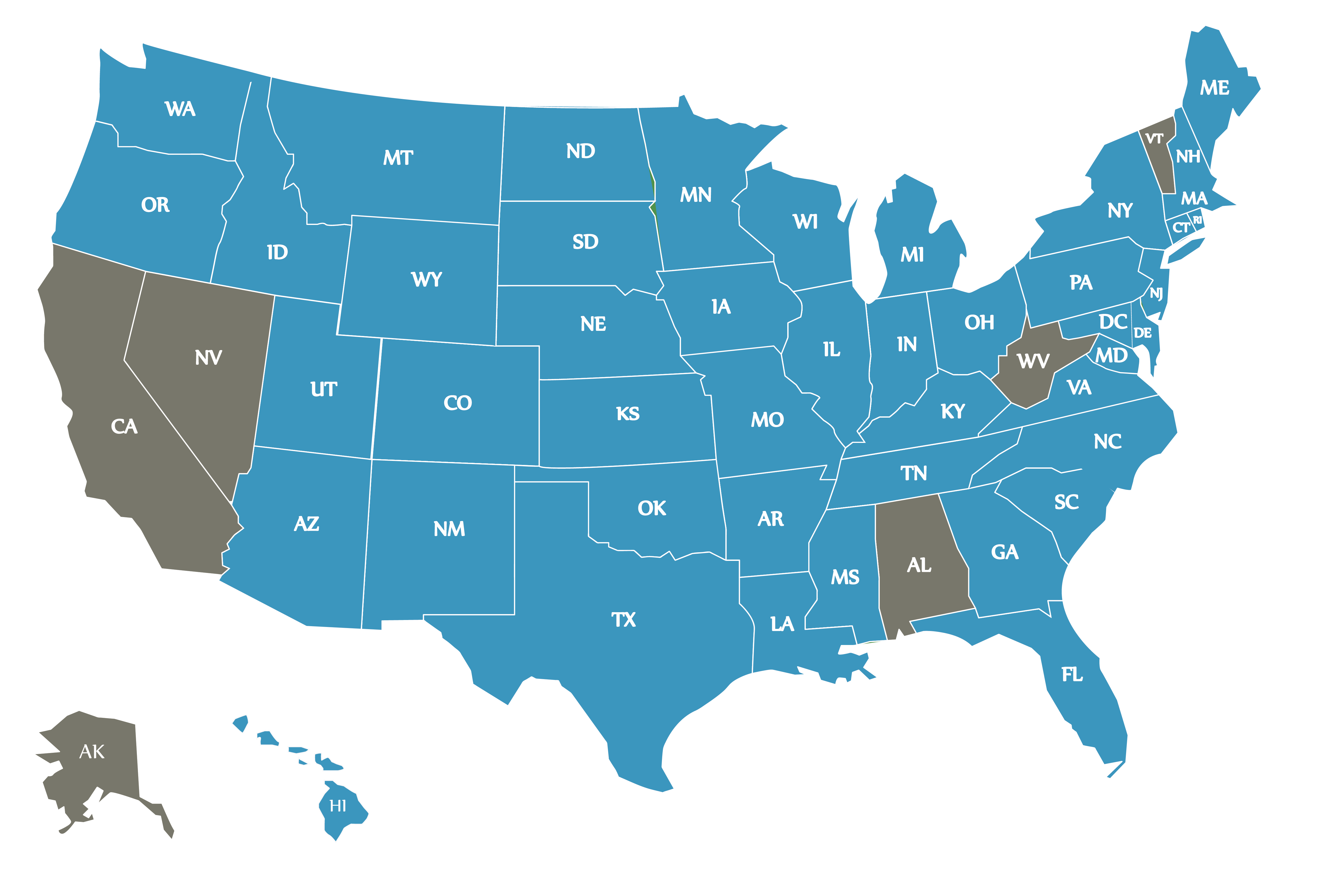 Map of United States Showing where Oakmont Commercial Lends
